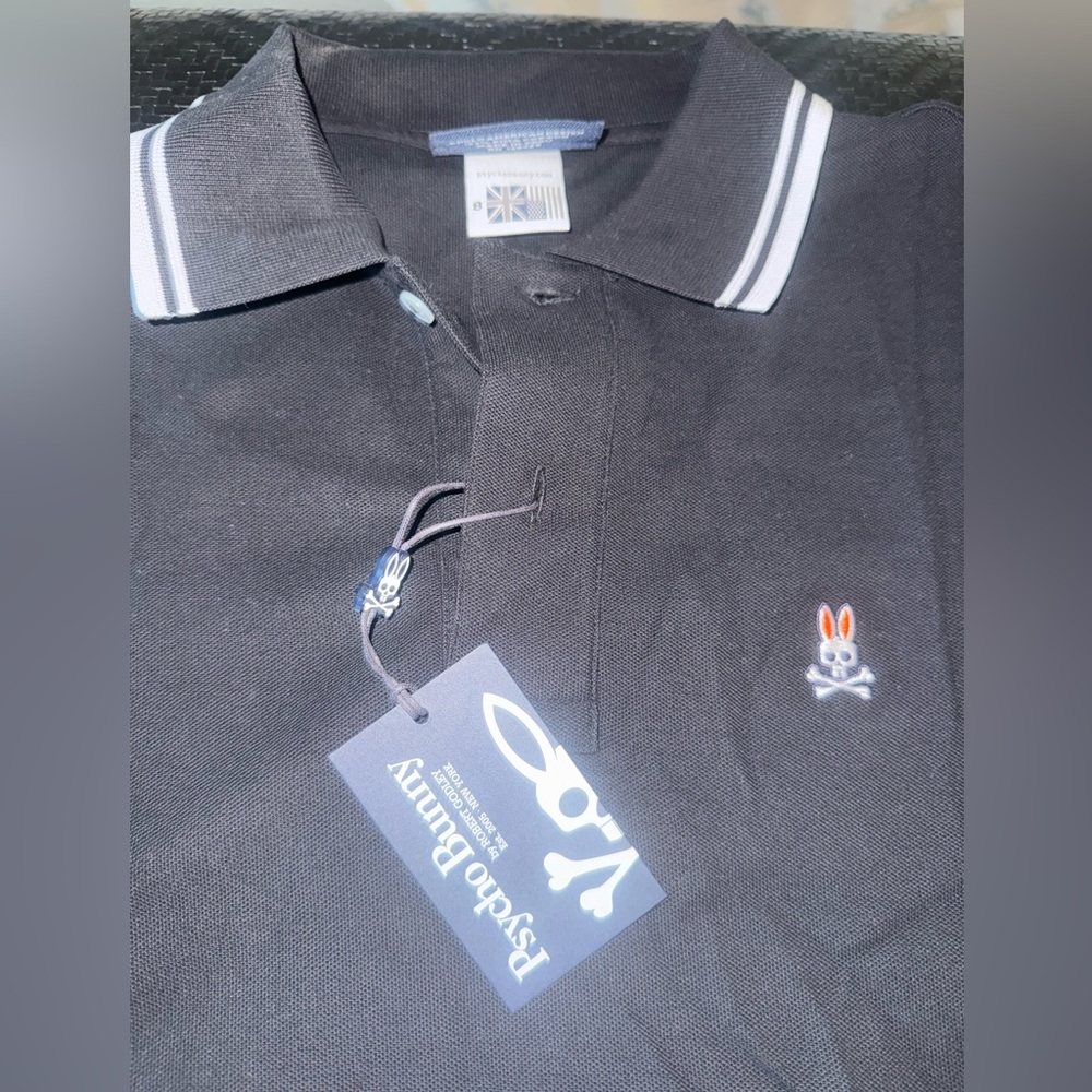 Psycho Bunny Black Polo Shirt with White Accents
